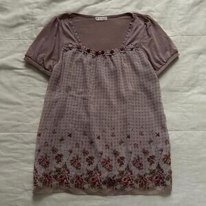 Axes Femme pink floral plaid detail top with lace detailing